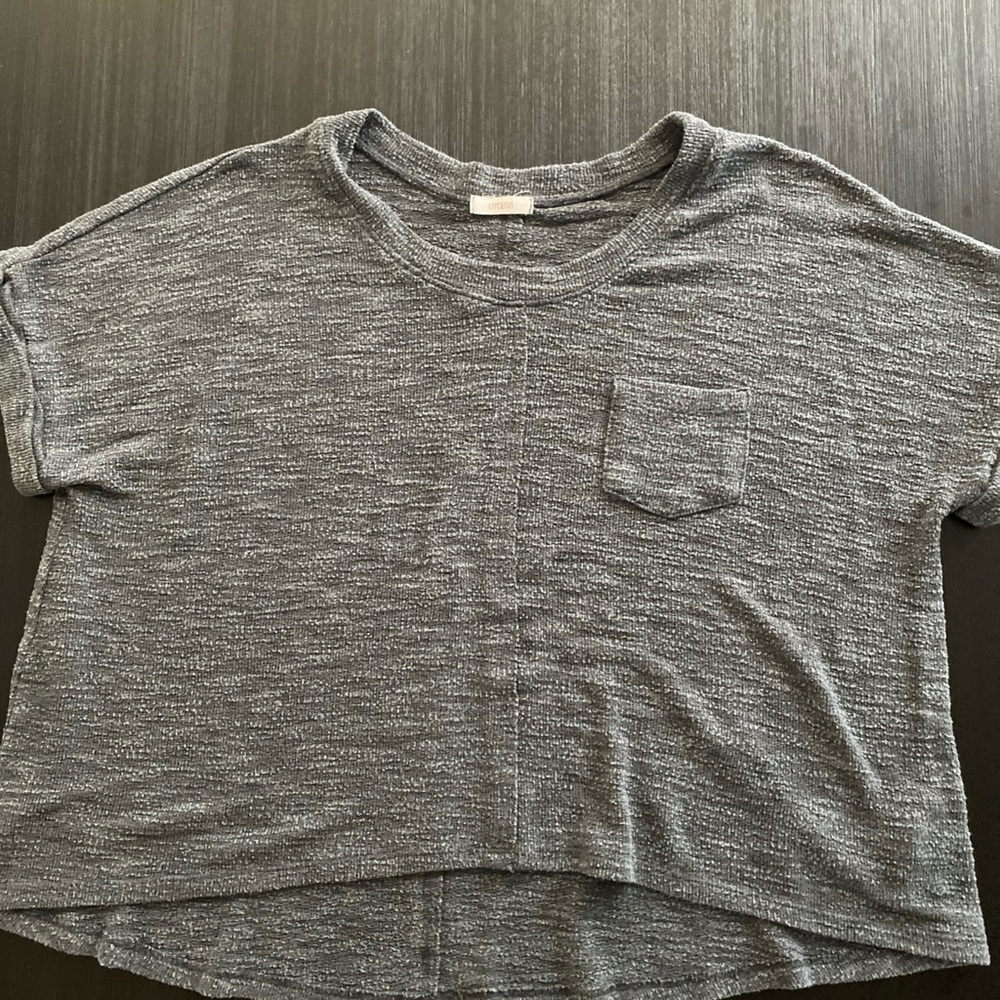 Gray Short Sleeve Pocketed Knit Top Cuffed Sleeve / Cherish / Oversized Size S